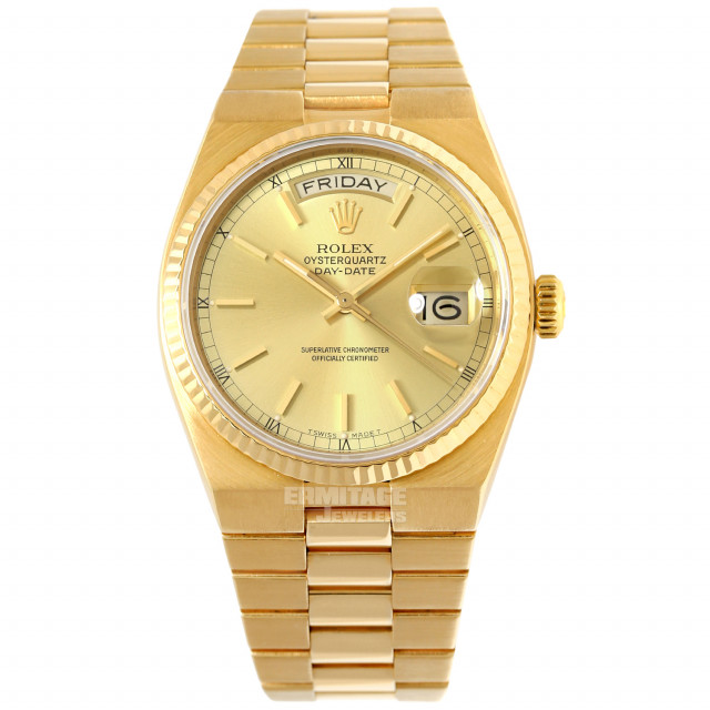 Rolex 19018 Yellow Gold on President, Fluted Bezel Champagne with Gold Index